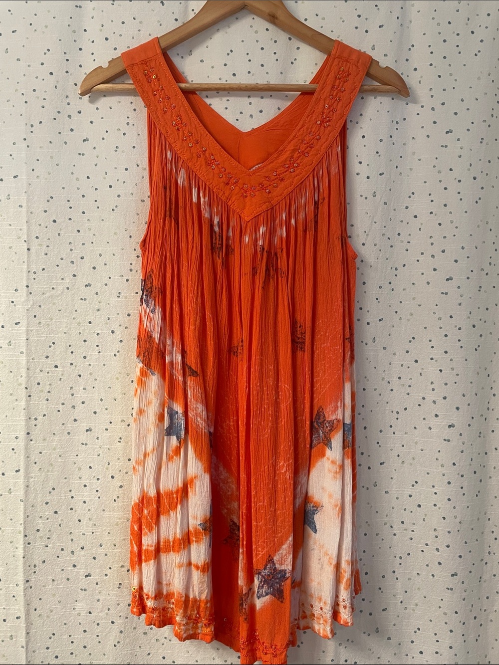 Orange Tie-Dye Mini Dress with Star Accents